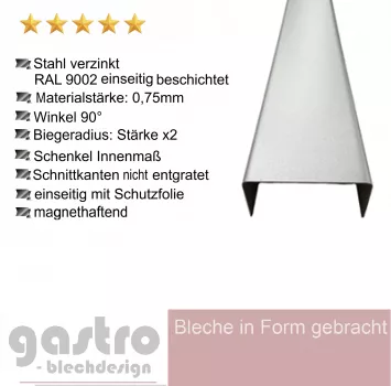 Detailansicht Oberfläche glatt einseitig RAL 9002 Nasslack Polyester 25µm Seite1 Schutzfolie